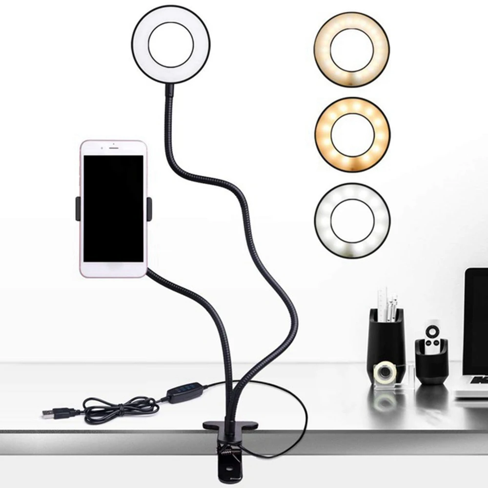  2 IN 1 Lazy Phone Holder 3 Modes LED Fill Light Long Arms Desktop Bed stand Adjustable Aluminum all