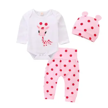 

3 Piece Set Baby Romper Newborn Long Sleeve Robe + Trousers + Hat Cute Cartoon Pattern Baby Romper Girl Jumpsuit 2018