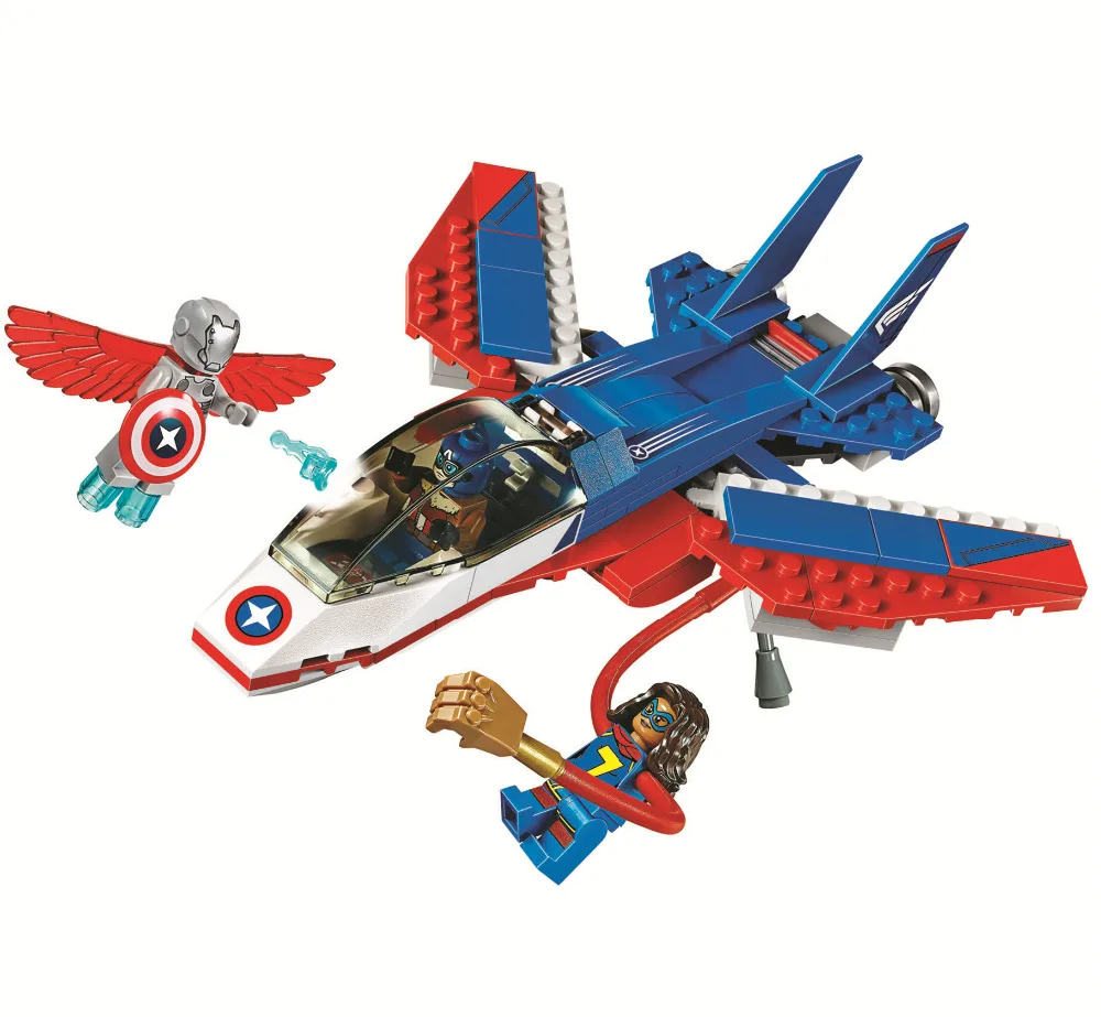 

Batman Super Heroes Captain America Jet Pursuit Building Blocks Bricks Compatible with Lego Movie Model Kids Toys