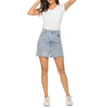 Новая летняя джинсовая юбка с бахромой большого размера, Женская Повседневная джинсовая юбка с потертой талией и боковыми карманами jupe femme 40