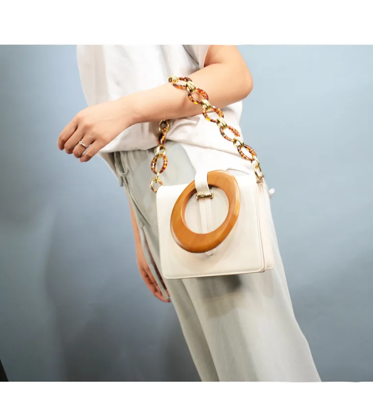 Модные женские сумки на плечо с акриловой цепочкой, дизайнерские сумки с деревянной ручкой, роскошная сумка через плечо из искусственной кожи, женские маленькие кошельки