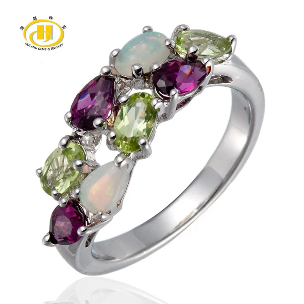 

Hutang Natural Colorful Gemstone Opal Peridot Rodolite 925 Sterling Silver Ring Women's Fine Jewelry