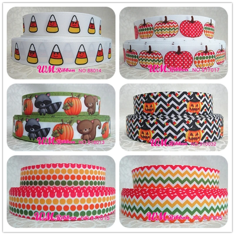 

Q&N ribbon 7/8inch 22mm halloween pumpkin printed grosgrain ribbon webbing 50yards/roll for sport hair tie hair bow headband