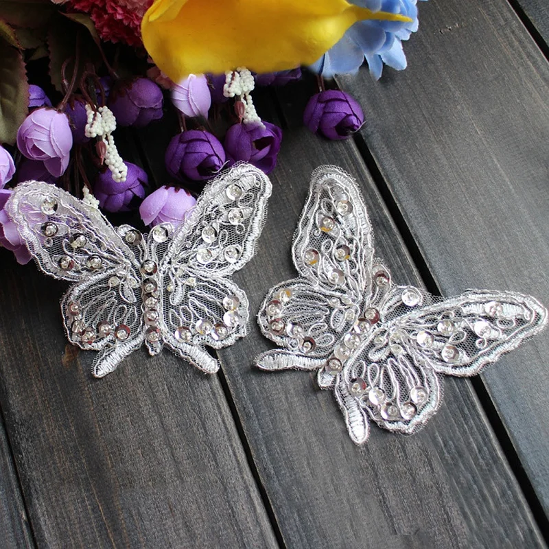 White Ivory Bridal Butterfly Embroidery Applique Patch