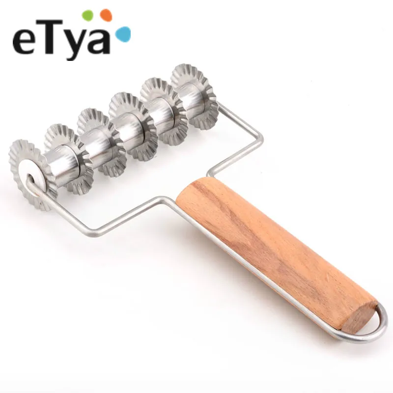 

eTya 1pc 20*12cm Stainless Steel Pastry Cutter With Wood Handle Dough Cookies Roller Cutter Baking Pastry Tools Kitchen Supplies