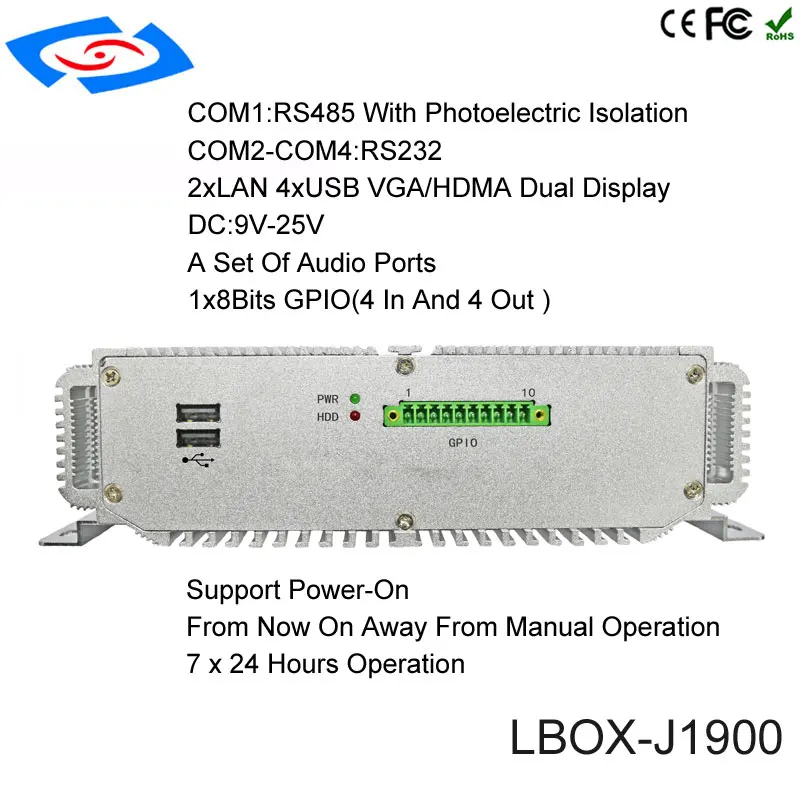 Intel Celeron J1900 Quad Core CPU Onboard 4G Fanless Computer Box Mini PC With VGA HDM RJ45 LAN USB GPIO Support 3G/4G/LTE/WiFi 