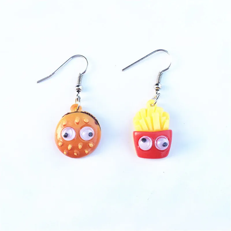 

2019 Korean New Resin Burger French Fries Milk Pendant Creative Harajuku Earrings for Women Fashion Interesting Food Earrings