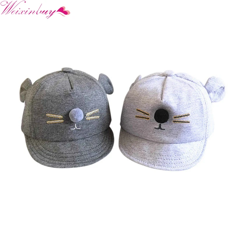

Summer Toddler Kids Fashion Visor Lovely Grey Baseball Cat Baby Girls Boys Little Ear Cap Warm Hat