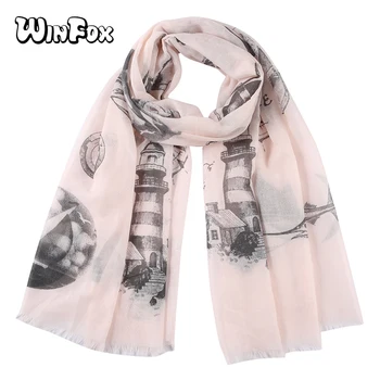 

Winfox Fashion Pink Grey Women Soft Fish House Print Scarves Shawls Wraps Ladies Female Hijab Foulard Neckerchief