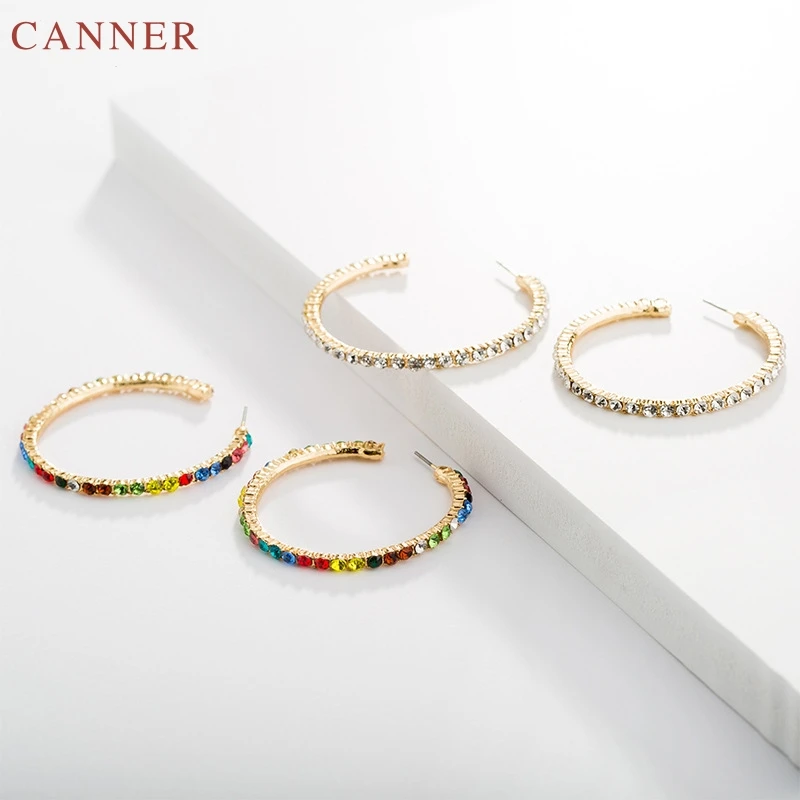 

Colorful Crystal Rhinestone Hoop Earrings for Women Cubic Zirconia Big Circle Earrings 2019 Gold Statement Earings Jewelry C4