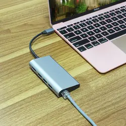 USB C концентратор 8 в 1 USB-C концентратора Тип-c до нескольких USB 3,0 HDMI 4 K RJ45 адаптер SD Card Reader Тип C концентратор для Macbook