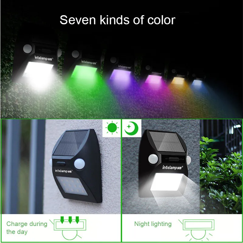 LED Solar Light Dual Motion Sensor Wall Lamp IP65 Waterproof Colorful Outdoor Spotlights RGB Wireless Sunlight Path Light