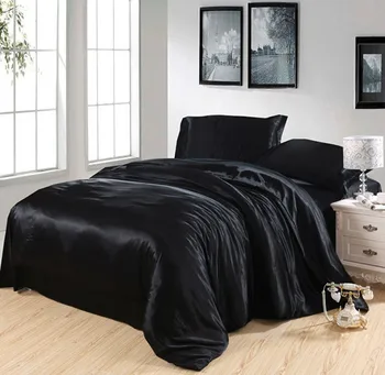

Black Silk bedding set Satin Super king size queen full twin double quilt duvet cover fitted bed sheets sheet doona Custom 5pcs