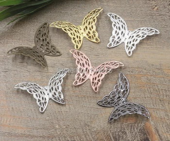 

27*40mm Vintage Filigree Butterfly Charms Bu Yao Hair Clasps Connectors Wraps Links Blank DIY Findings Multi-color Plated Brass