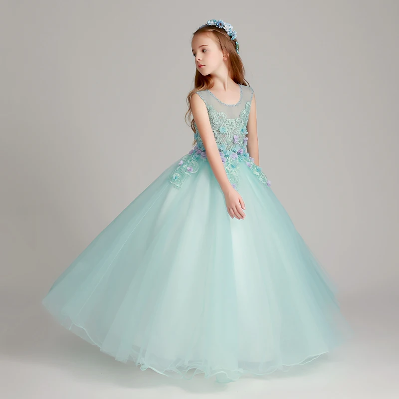 

Royal 2018 Ball Gown Princess Flower Dress Appliques Kids Pageant Dress For Wedding Birthday Girls Holy Communion Dress M30