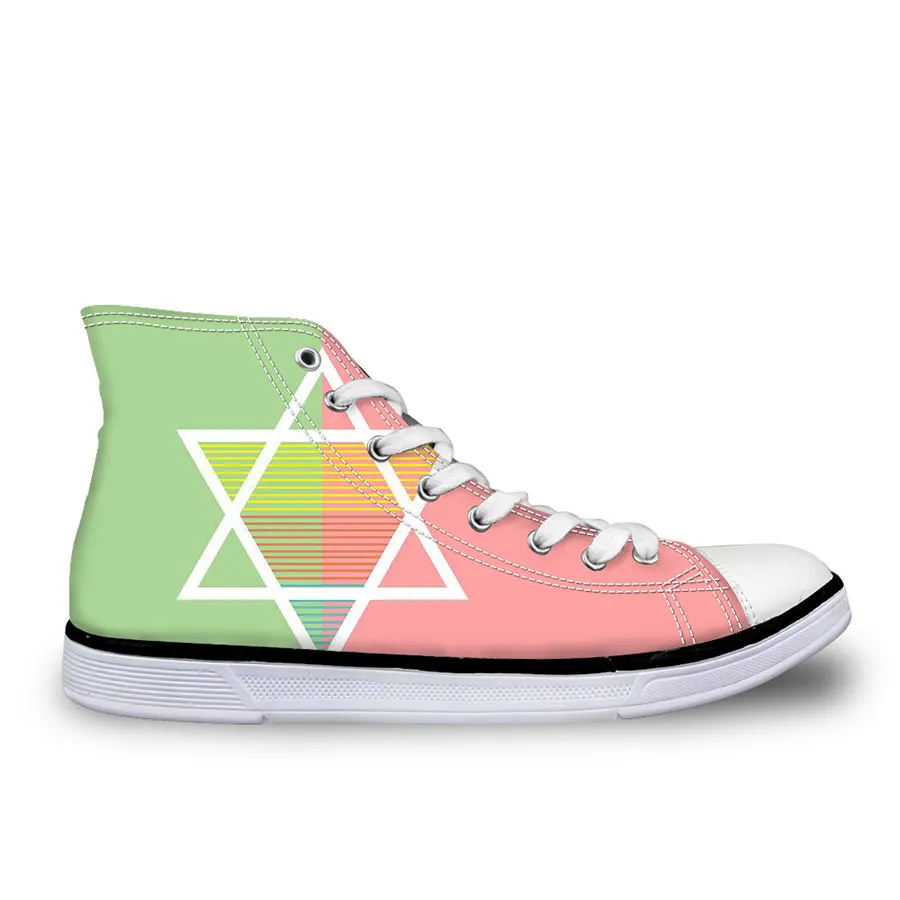 

2019 New Women High-top Canvas Shoes Fashion Geometric Printed Cute Lace-up Flat shoes Student Casual Shoes