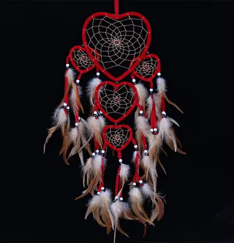 

2018 Indian style big dream catcher hanging five love heart rings feather pendant car red christmas decoration
