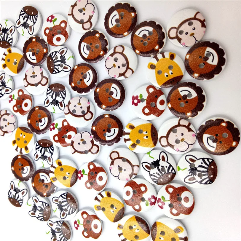 50PC Wood Animal Sewing Accessories Buttons 2 Holes Sewing Scrapbooking Crafts Sewing Accessories for Clothes Bags #F#40SP12 (1)