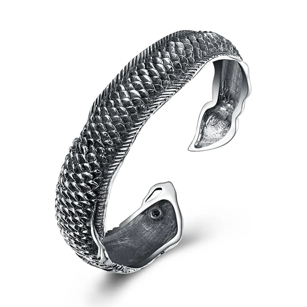 

GOMAYA 925 Sterling Silver Handmade Bracelet Thai silver Fish scale Exquisite Carve Bangles For Personalized Women Men Jewelry