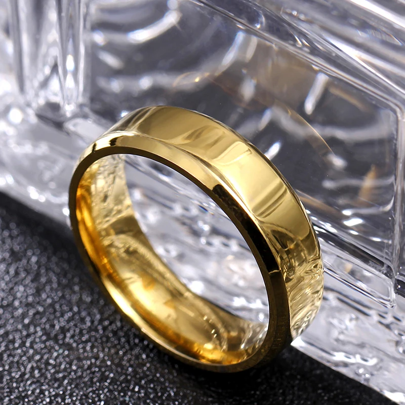 

6mm Bright Polish Gold Color Titanium Ring For Men amd Women