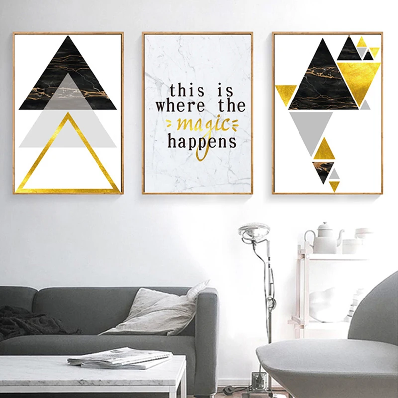 

SURE LIFE Modern Abstract Geometry Triangles Canvas Paintings Magic Wall Art Pictures Posters And Prints Living Room Decor