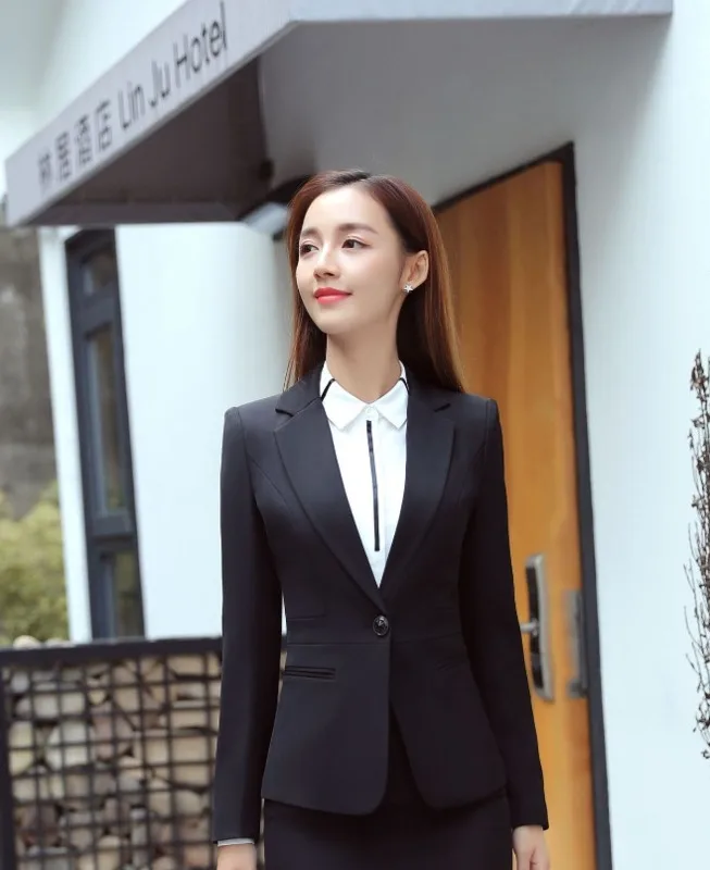 

Office Lady Solid Slim Business Blazers Women Autumn Notched Collar Full Sleeves With Pocket Women Blazer And Jackets Plus Size