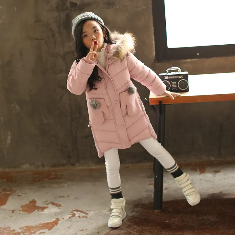 Пальто для девочек, куртка г. Новые корейские детские длинные зимние толстые хлопковые пуховые пальто, верхняя одежда От 5 до 10 лет