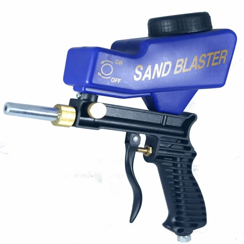 Гравитационная подача, портативная пневматическая абразивная шлифовальная пушка с запасным наконечником, ручная пескоструйная пушка синего цвета