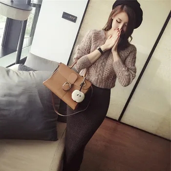 

Set female 2018 autumn and winter new temperament fashion sets of knitted sweaters + bag hip dress elegant casual two-piece