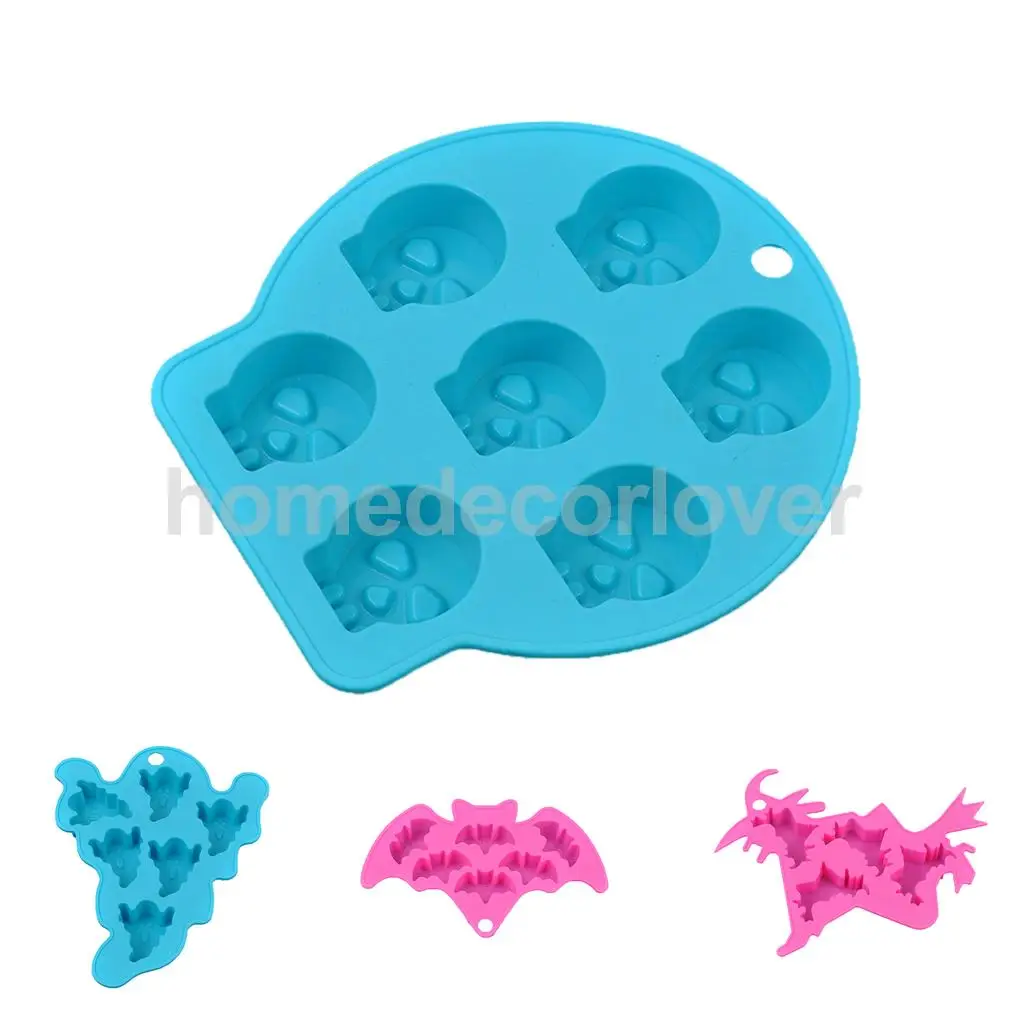 MagiDeal 4 Type Novel Silicone Sculpt Skull, Ghost, Bat, Witch Mold Fondant Chocolate Cake Decorating Baking Mold Safe for Oven