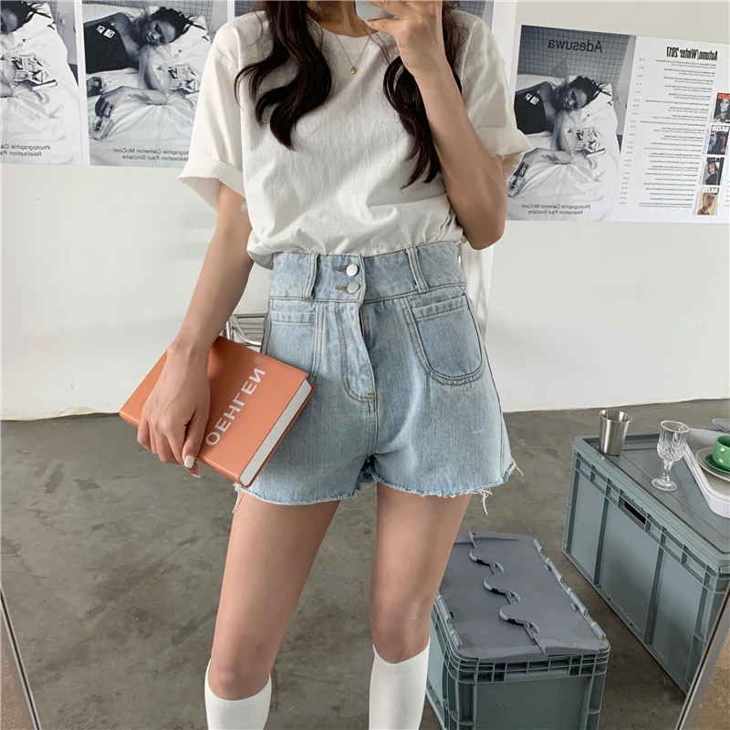 RUGOD/2019 однотонные светло-голубые потертые джинсовые шорты с бахромой, крест-накрест, с завышенной талией повседневные женские хлопковые