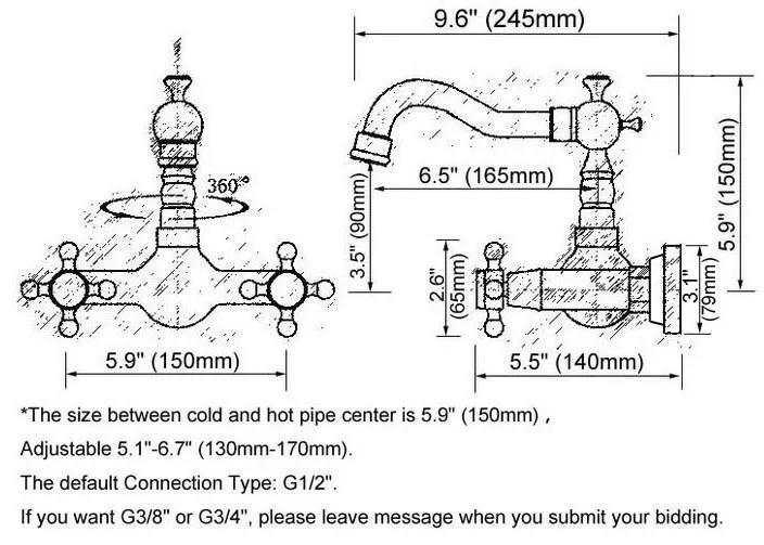Modern Polished Chrome Brass Wall Mounted Bathroom Basin Kitchen Sink Faucet Swivel Spout Mixer Tap Dual Cross Handles anf583