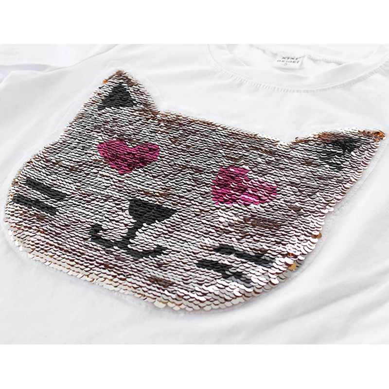 Summer Kids Sequined T-Shirt Tops - Girls Color Changing Magic Glitter Reverse Sequin Top - Children's Clothing image 5