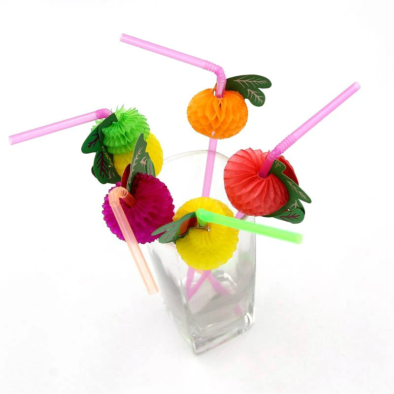 50pcs 3D Fruit Flexible Plastic Bendy Straws Cocktail Drink Drinking