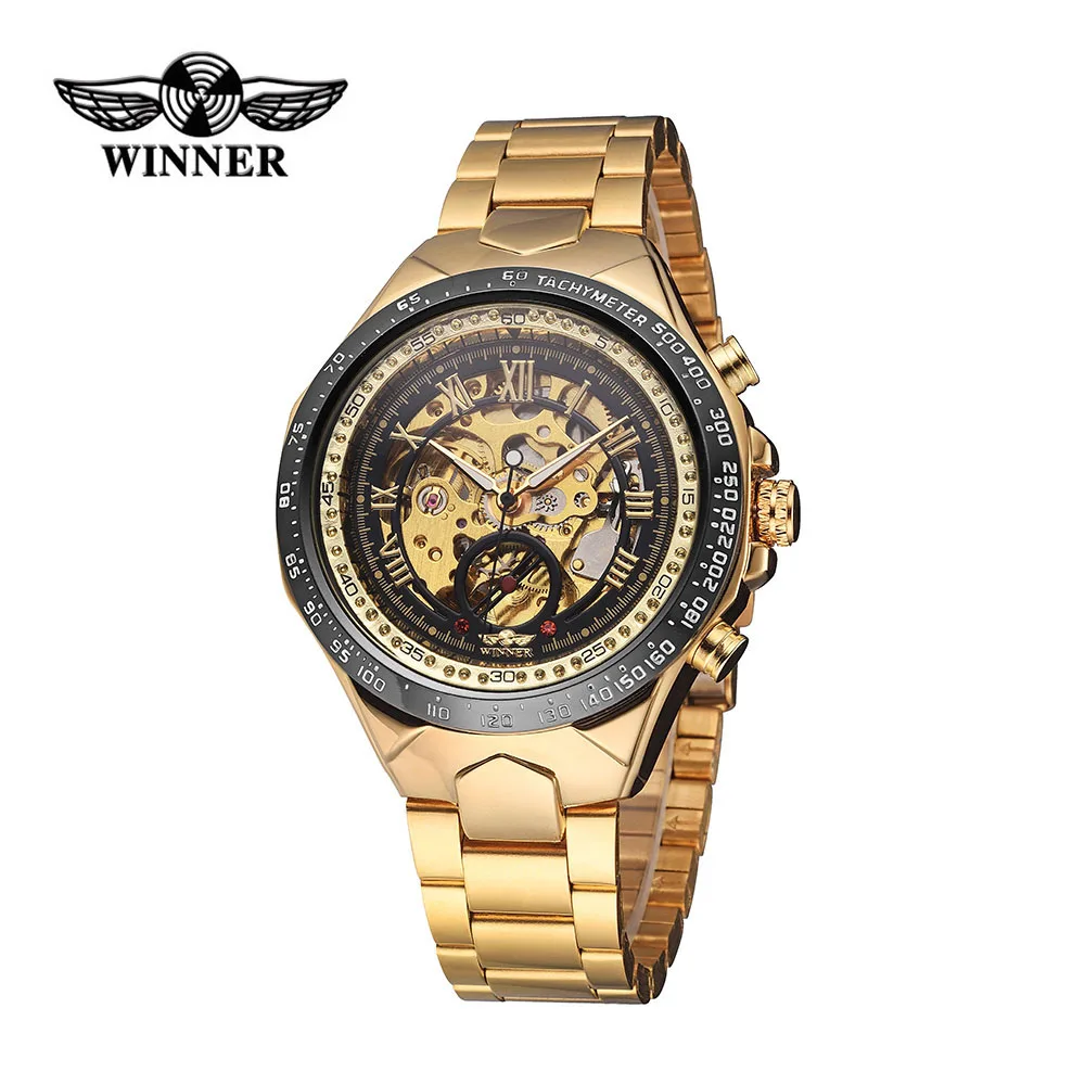 

WINNER High-quality Skeleton Semi Automatic Men Watch Big Dial Hand-Winding Business Mens Wristwatch men's mechanical watch 2019