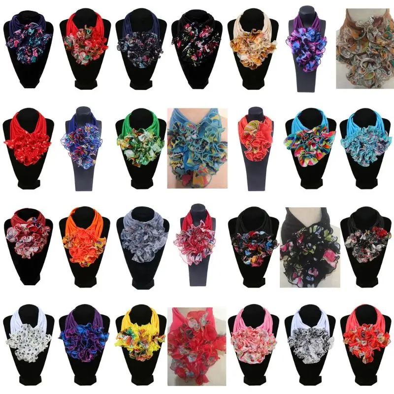 

Womens Floral Collar Scarf Luxury Flower Printed Neckerchief Ring Neck Scarves