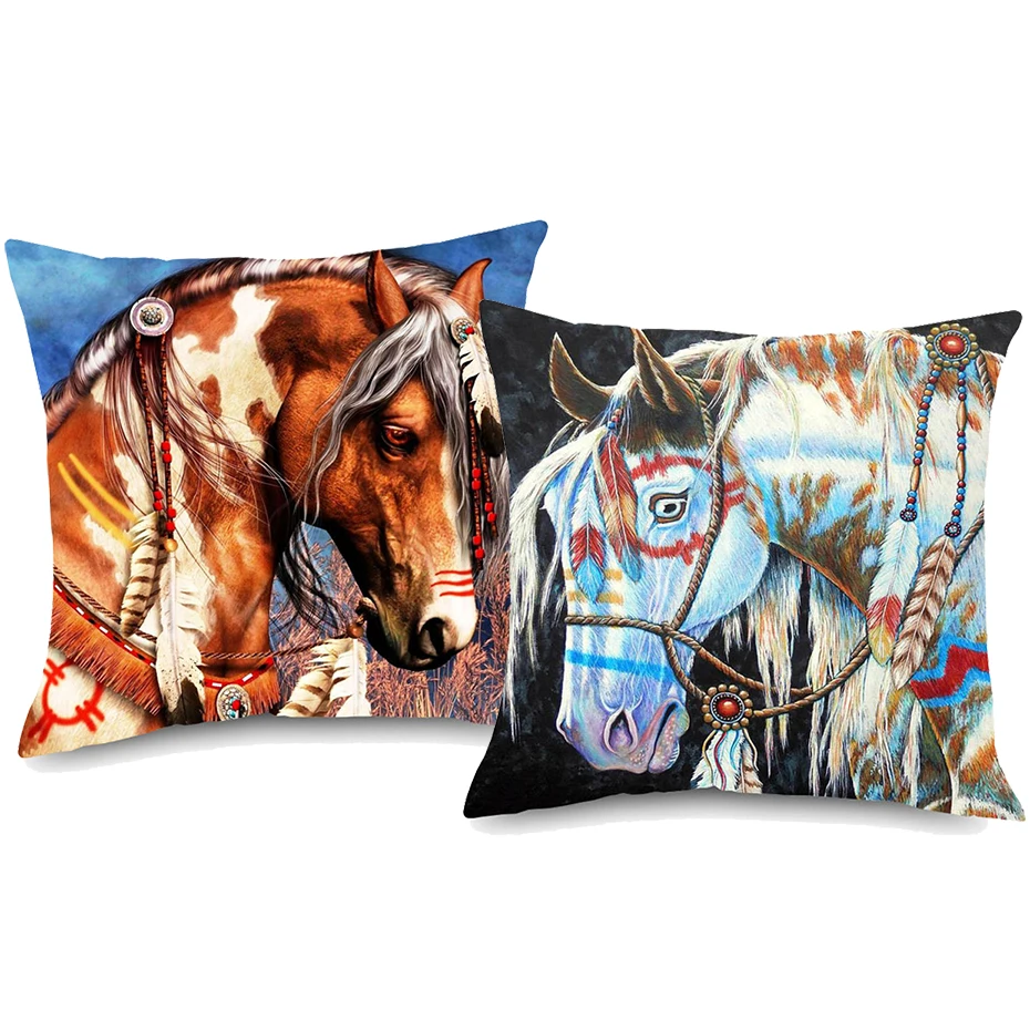 Lion Running Horse 3D Watercolor Painting Animal Cushion Cover 5 Styles Linen Pillow Covers 45X45cm Chair Sofa Decoration