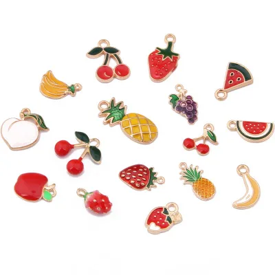 

10pcs Enamel fruit strawberry watermelon apple pineapple cherry grape banana charms diy Bracelet pendants earring Jewelry making