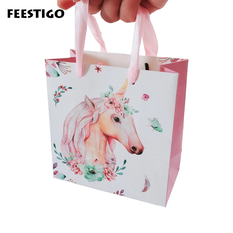 

10pcs 15cm Paper gift bags with handles wedding favor bags birthday candy treat bags gift box packaging Paper Unicorn Bags Kids