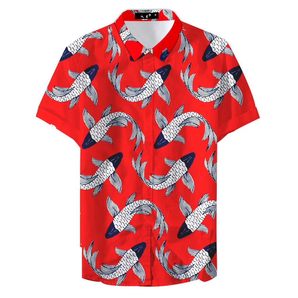 

Fashion Hawaiian Men Shirt Fishing And leaves fishing lovers Hawaiians Short Sleeve Shirt