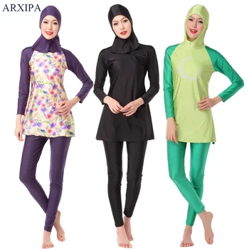 

ARXIPA 2019 Muslim Swimwear Islamic Women Modest Swimsuit Arabian Burkinis Conservative Full Cover Hijab Sport Two-piece Floral