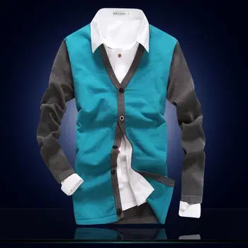 

Autumn thin cardigan male hit color V-collar knitwear male outside wearing spring and autumn sweater Korean version slimming