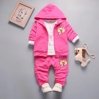 

Toddler Girls 2019 Spring Autumn Clothing Set Baby Fashion Cotton Long Sleeve T-shirt+hooded Tops+pants 3pcs Kids Tracksuit