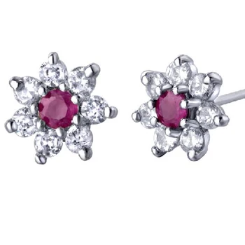 

Brinco Qi Xuan_Free Shipping Red Stone Elegant Flower Earrings_S925 Solid Silver Fashion Earrings_Manufacturer Directly Sales