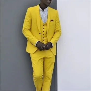 

Yellow Wedding Suit For Men 3Pieces(Jacket+Pant+Vest+Tie) Trajes De Hombre Anzug Herren Tuxedo Terno Masculino Blazer