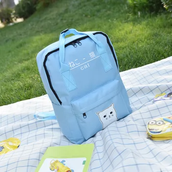 

50 pcs/ lot New Japanese Cute Cartoon Cat Printing Backpack Canvas Backpacks For Teenage Girls College Style Casual Backpack