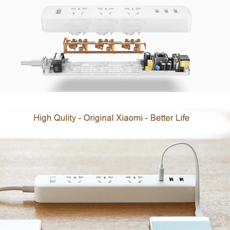 Xiaomi power strip с 3 USB удлинитель Разъем многофункциональная Быстрая зарядка силовая полоса 10A 250V 2500W