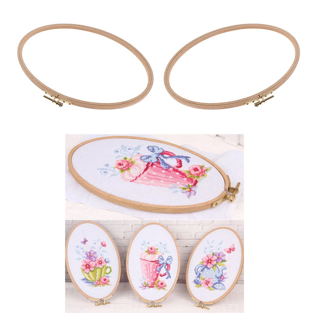 2pcs Oval Wooden Frame Hoop Circle Embroidery Set Round Machine Bamboo For Cross Stitch Hand DIY Household Craft Sewing 