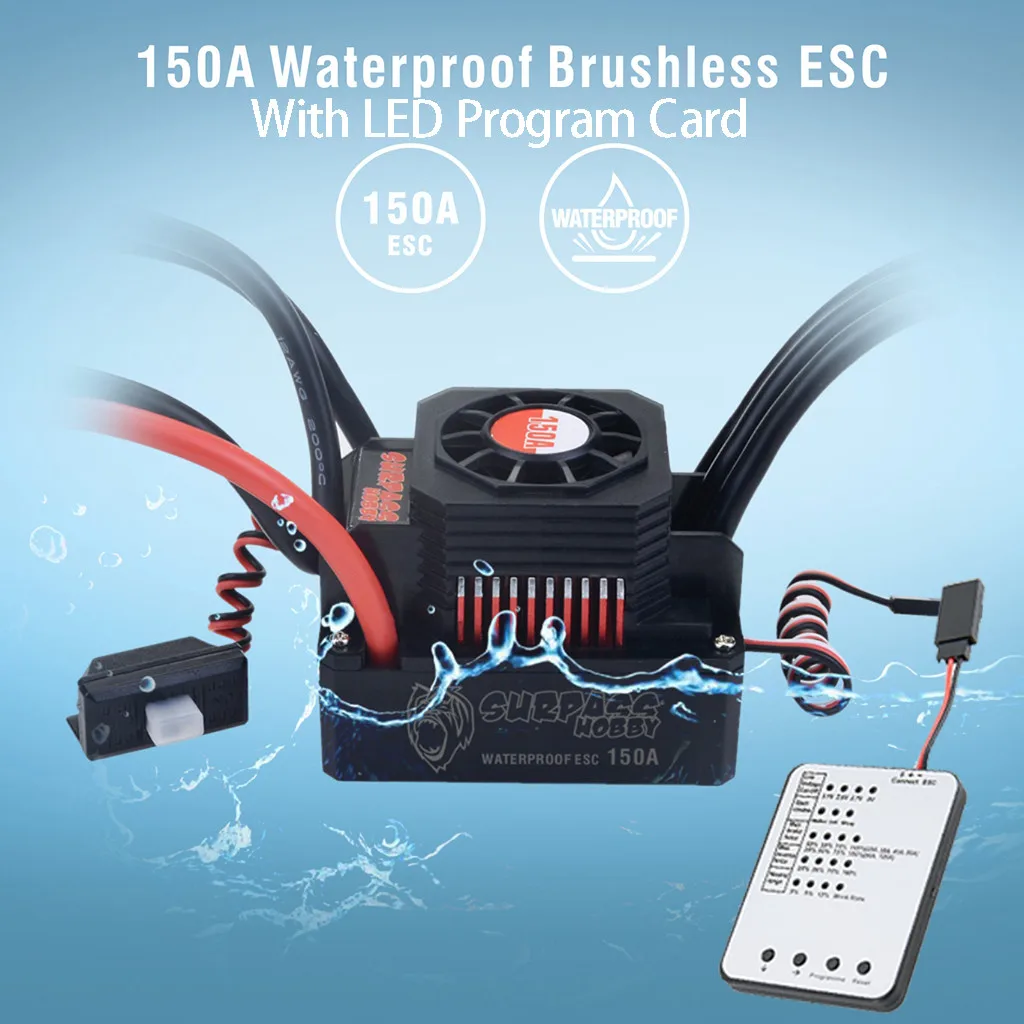 

HIINST Waterproof Sensorless Brushless ESC 150A + LED Program Card For 1/8 RC Car M0613