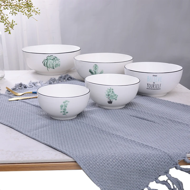 

4.5 inch 5 inch 5.5 inch 6 inch European fresh style ceramic green plant decoration snack rice soup noodle rice bowl